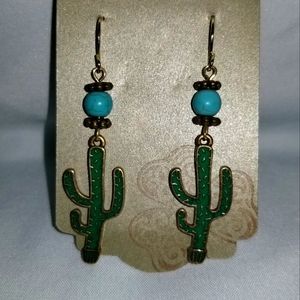 Handmade Cactus Earrings with Turquise Accent